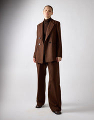 Narrated Brown Pinstriped Double-Breasted Suit Jacket