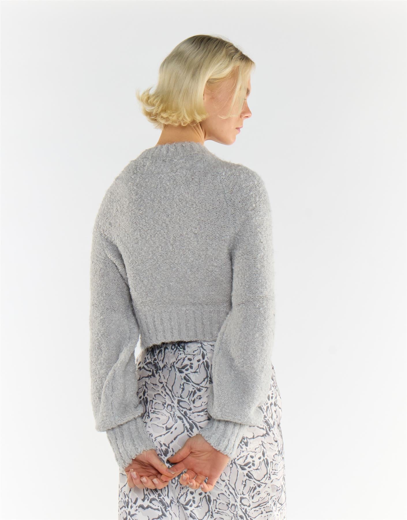 Grey-Marl Crew-Neck Crop-Jumper