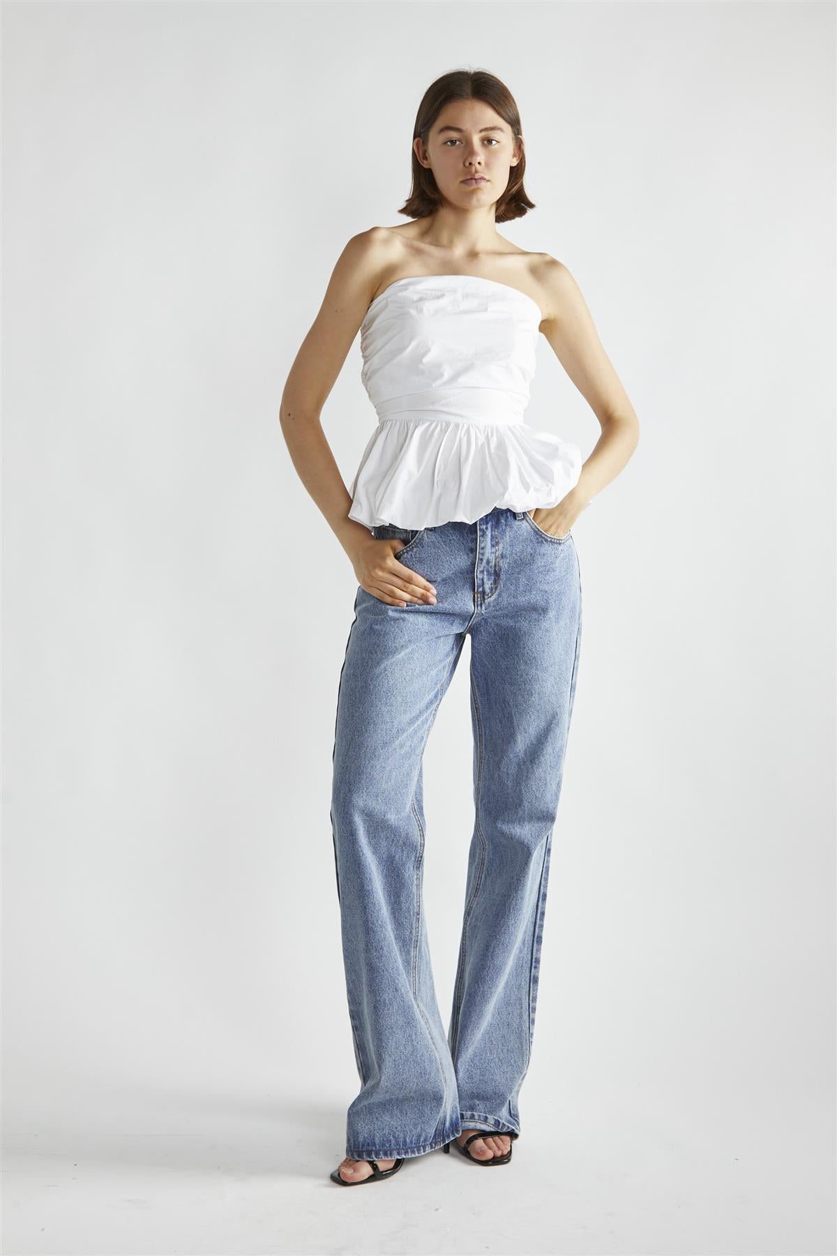 White Sleeveless Half-Pleated Crop-Top