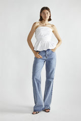 White Sleeveless Half-Pleated Crop-Top