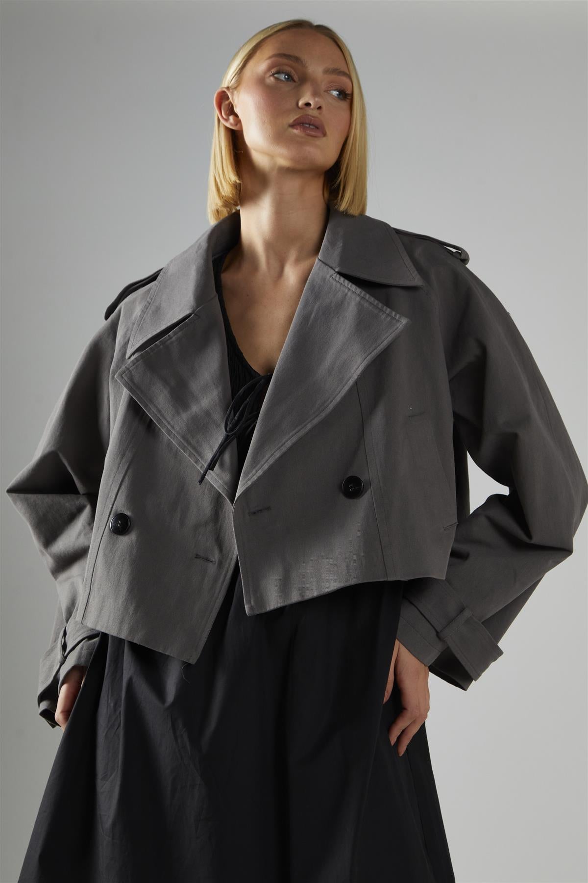 Charcoal Cropped Trench-Coat