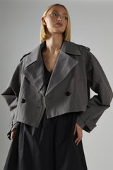 Charcoal Cropped Trench-Coat
