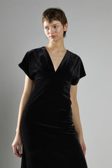 Black Velvet Short Sleeve V-Neck Maxi Dress
