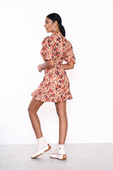 Brown-Rose Turtle-Neck Mini-Dress