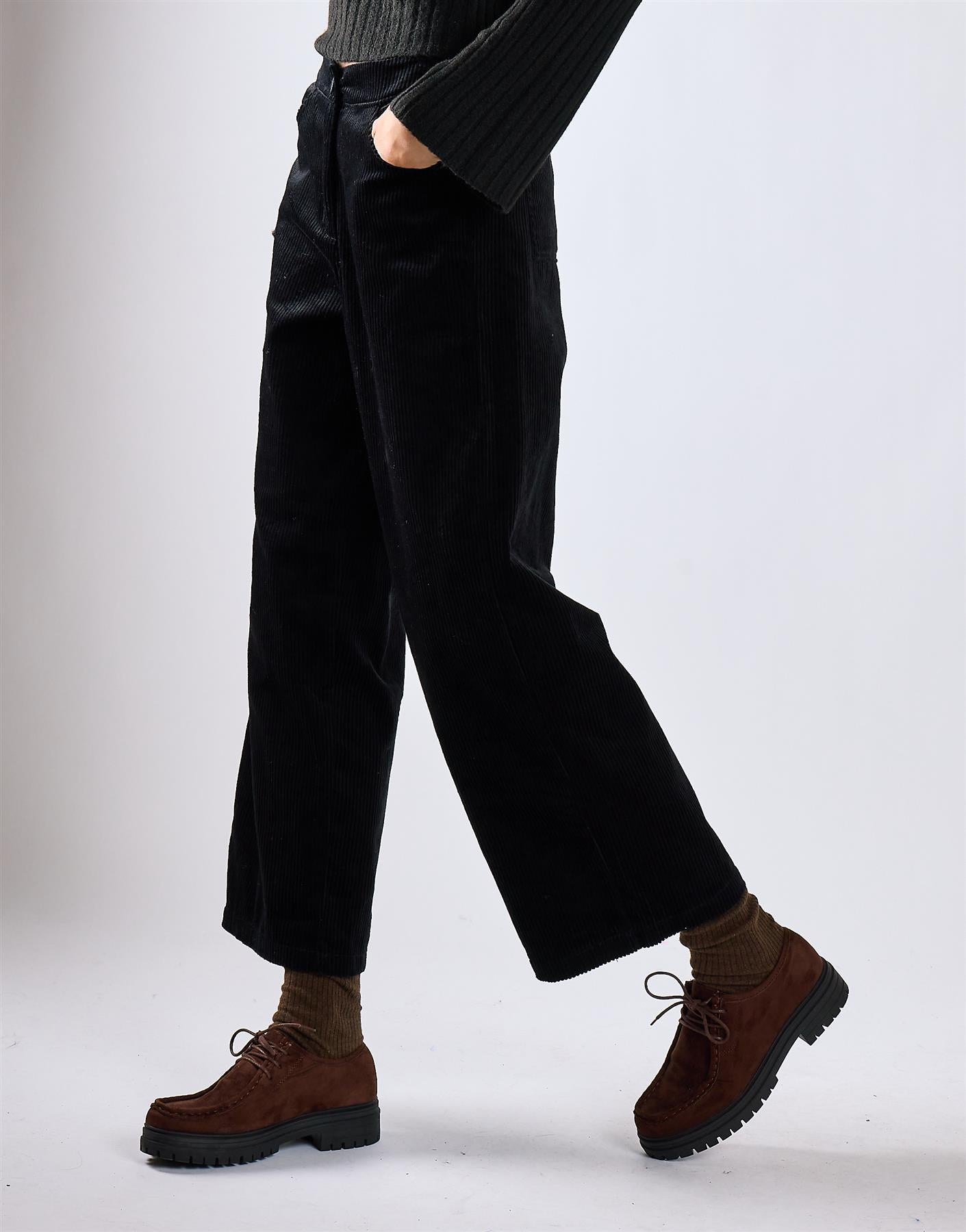 Black Corduroy Wide Leg Trousers