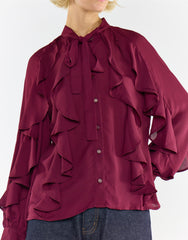 Collection Ruffled Bow Blouse in Burgundy