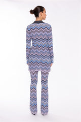 Full Sleeves Cardigan - Lilac Blue Chevron