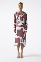 Dark-Rose Abstract Wrap Midi-Dress