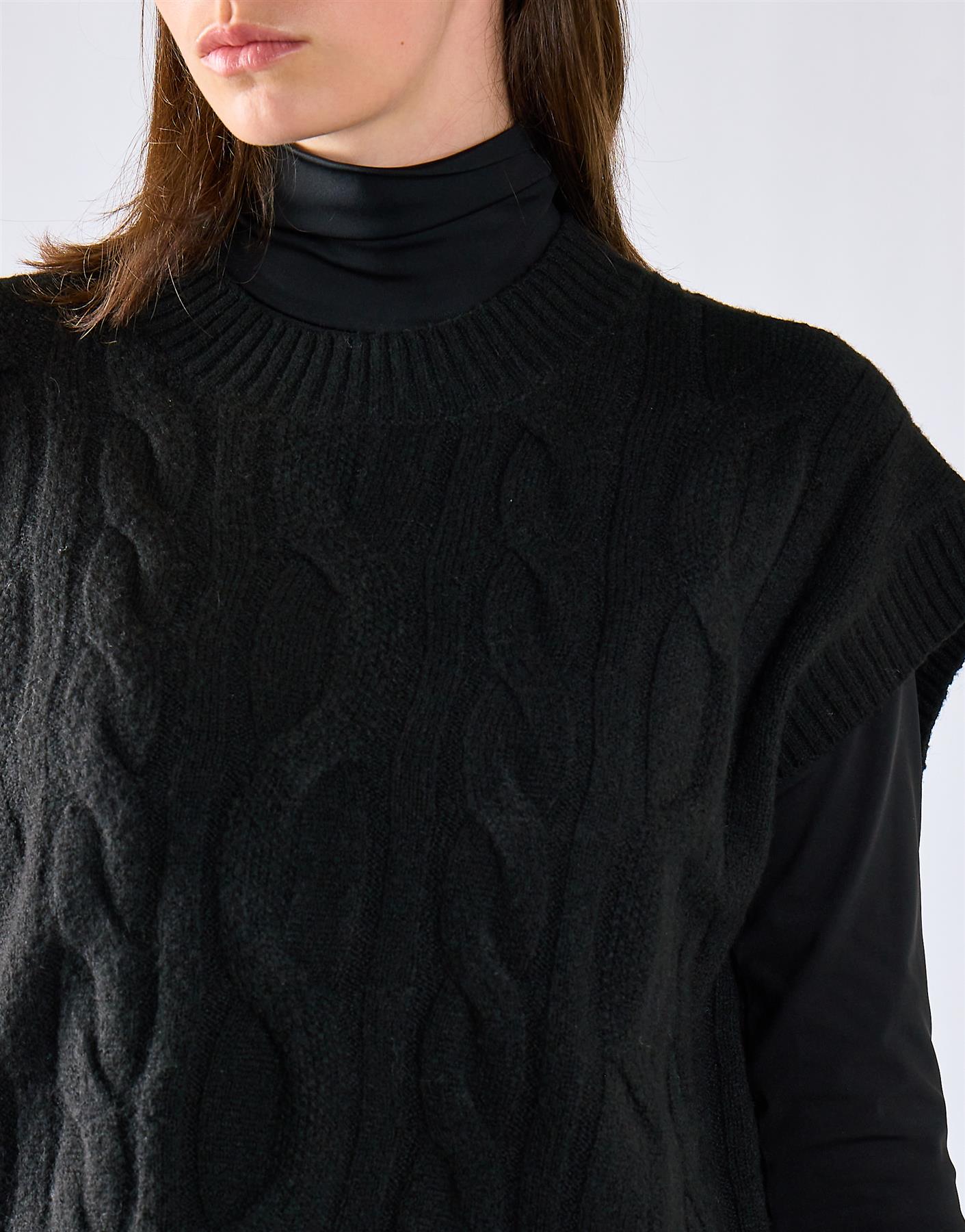 Black Cable Knit Vest Top