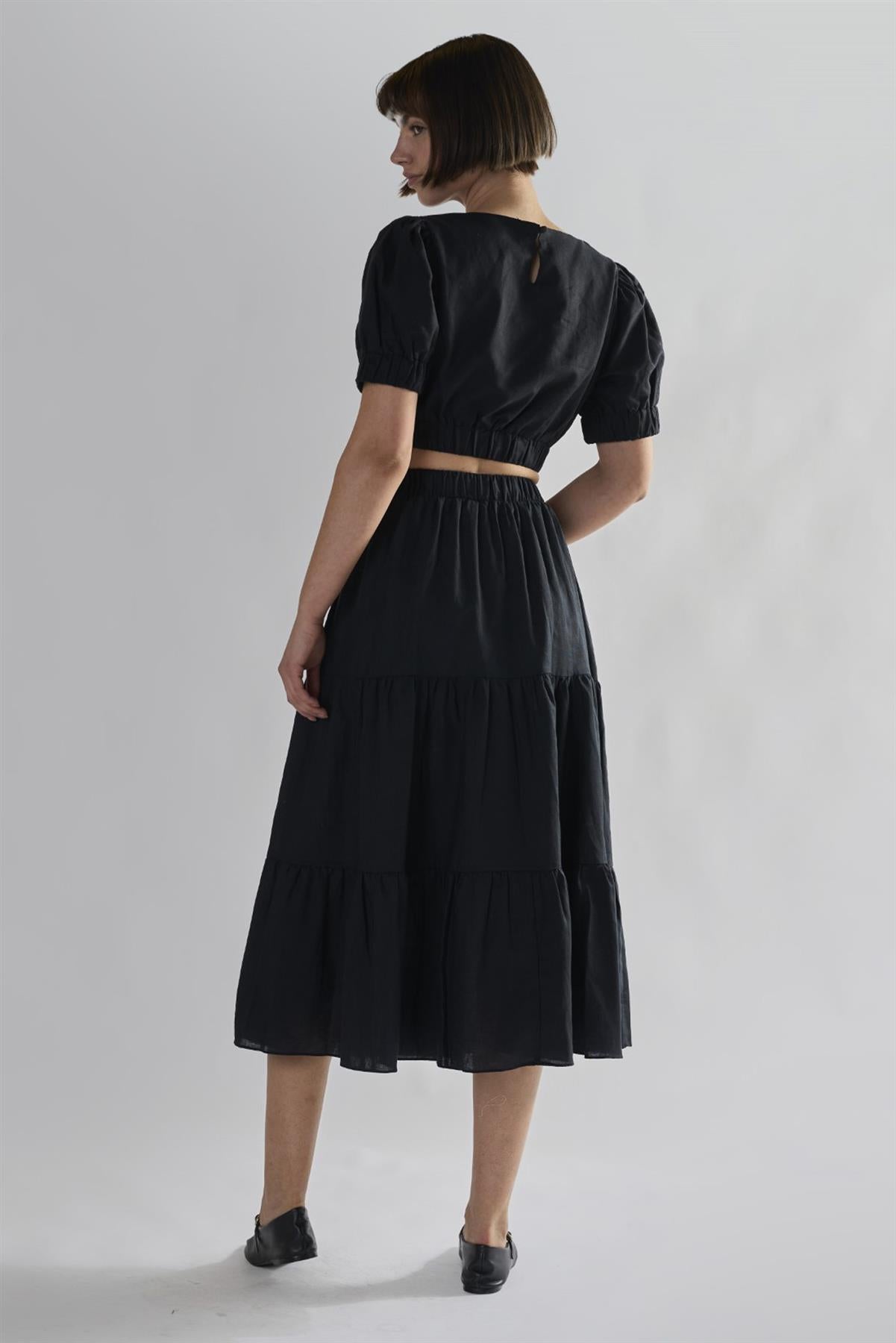 Black Tiered- Midi-Skirt