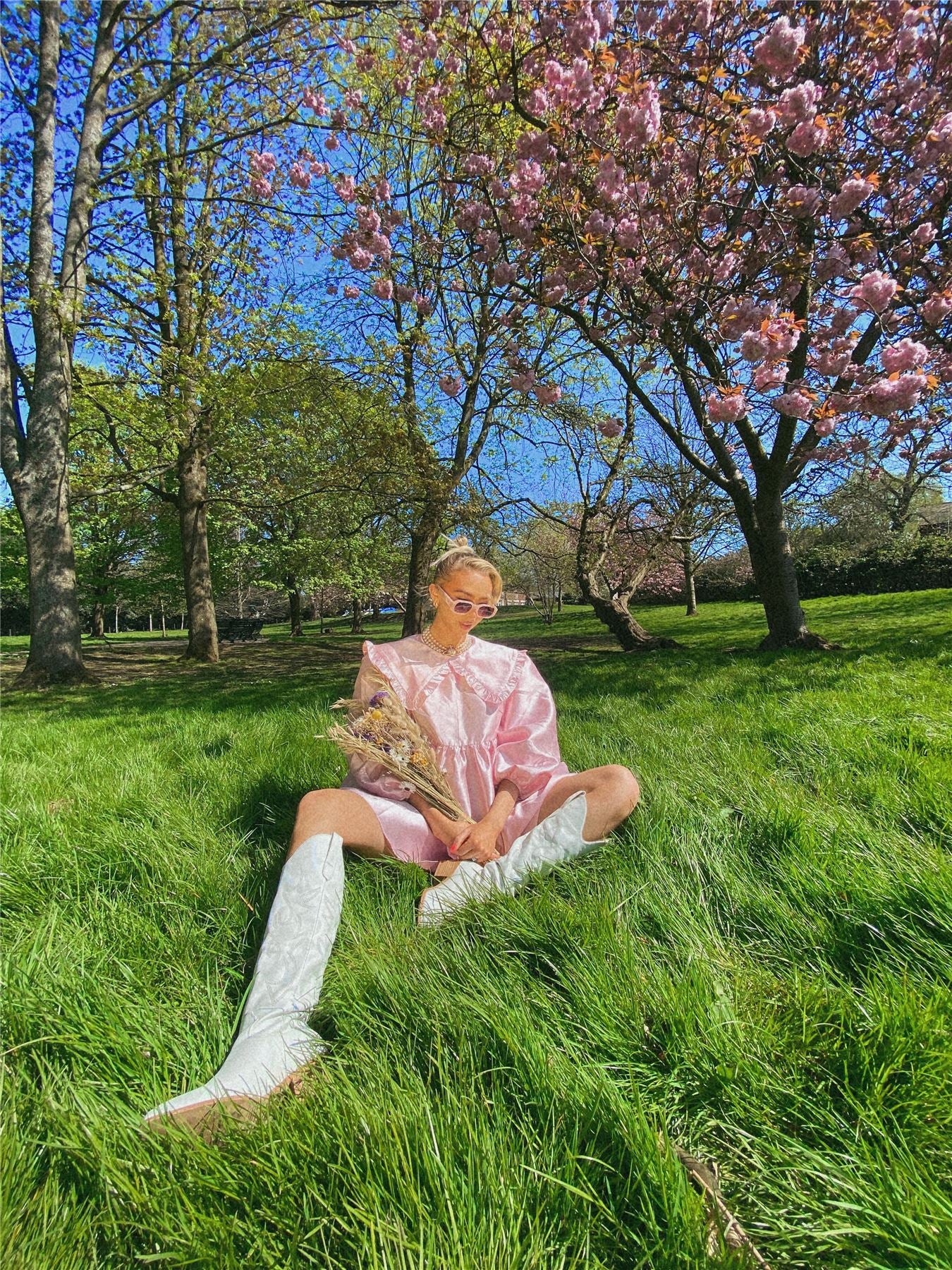 Soft Pink Satin A-Line Collared Dolly Dress