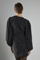 Black Polka Dot Wrap Mini Dress