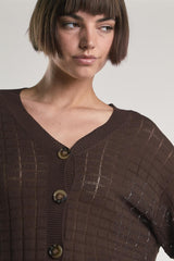 Brown V-Neck Button Knit Shirt