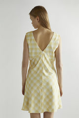 Yellow Ombre Check V-neck Mini-Dress