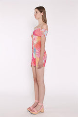 Multi Watercolour Flower Bardot Mini Dress