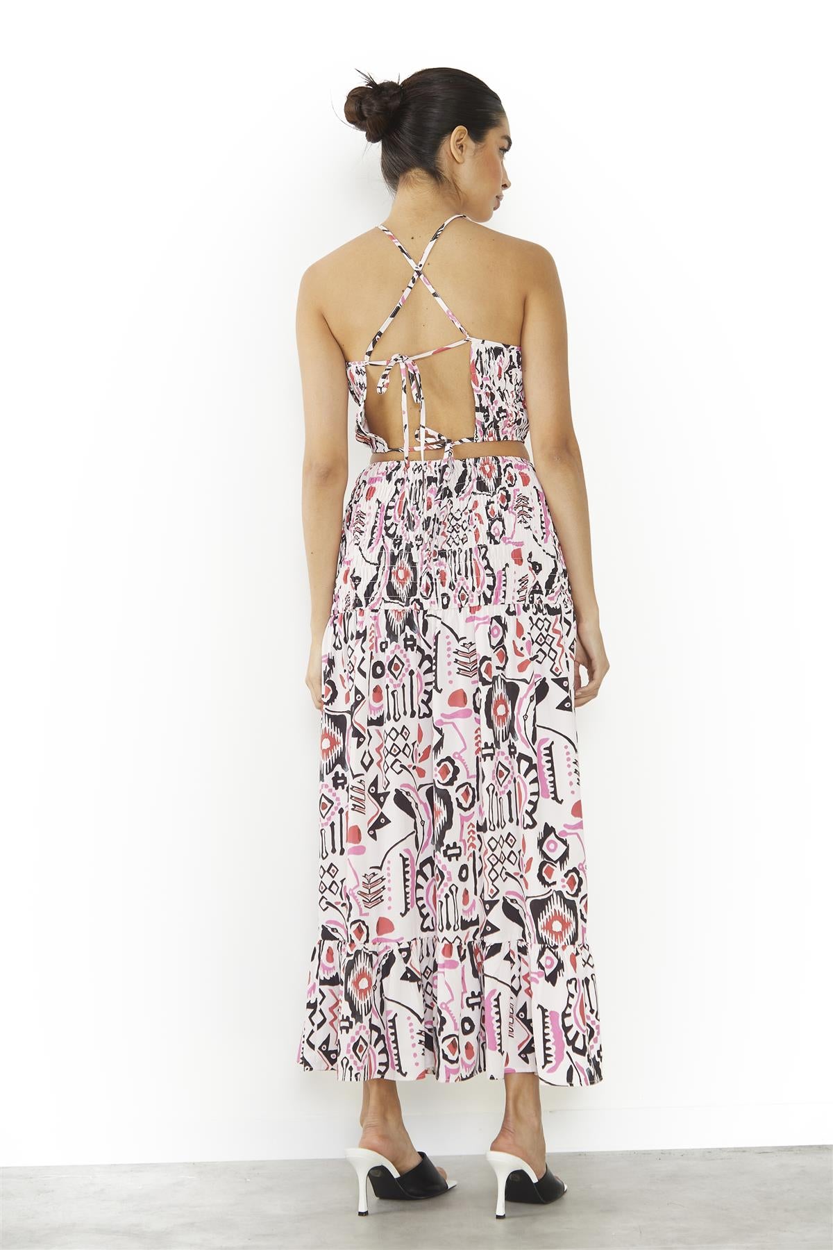 Pink Multi Abstract Spaghetti Strap Crop-Top