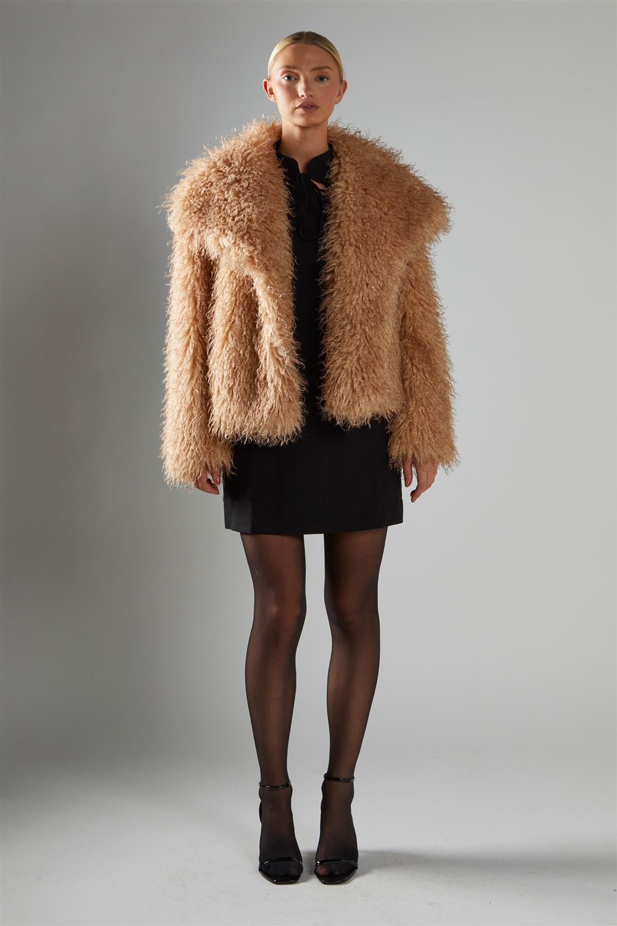 Caramel Oversized-Collar Faux- Fur Coat