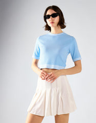 Light Blue White Trim Detail Crop Top