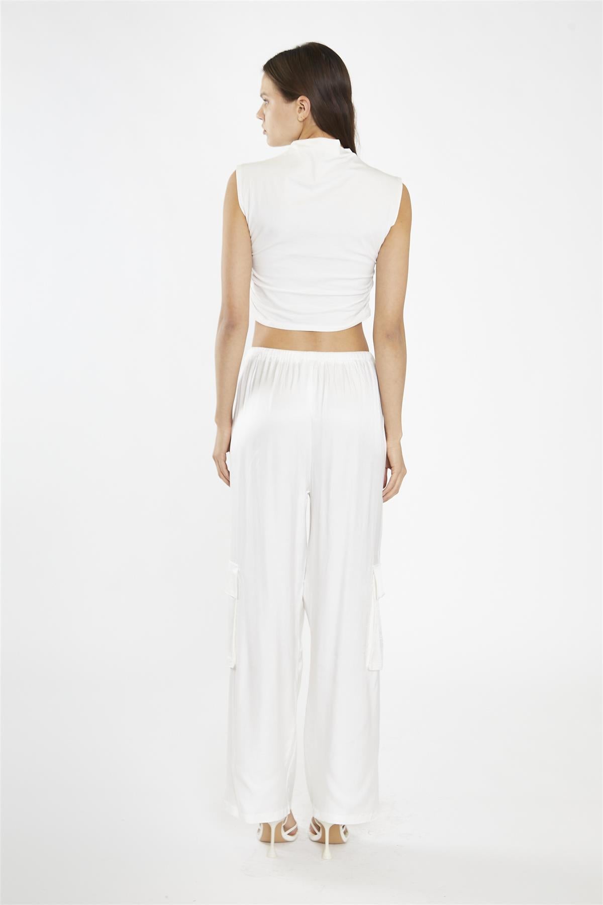 Off-White High-Neck Sleeveless Crop-Top