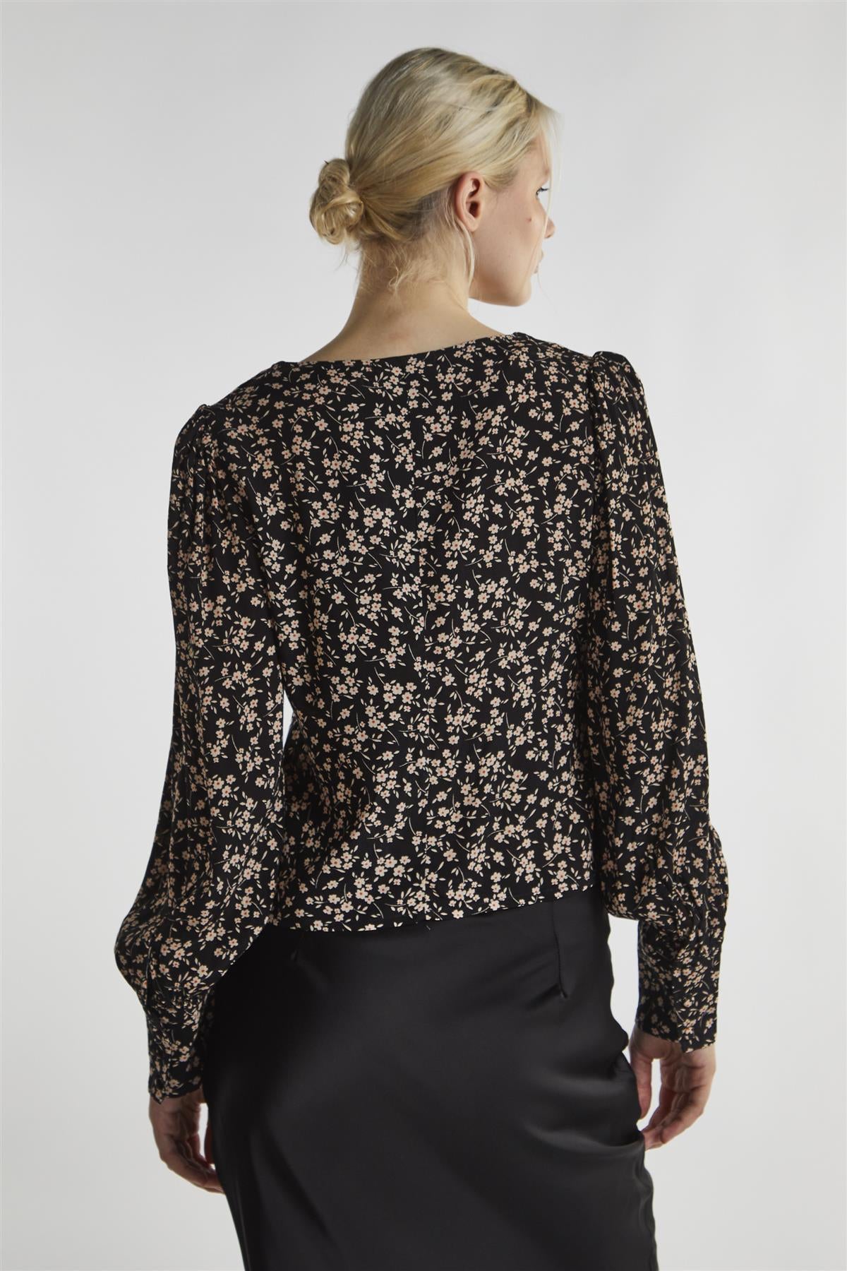 Black Stone Ditsy Button-Front-Top