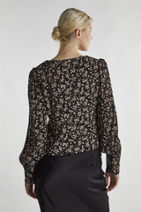 Black Stone Ditsy Button-Front-Top