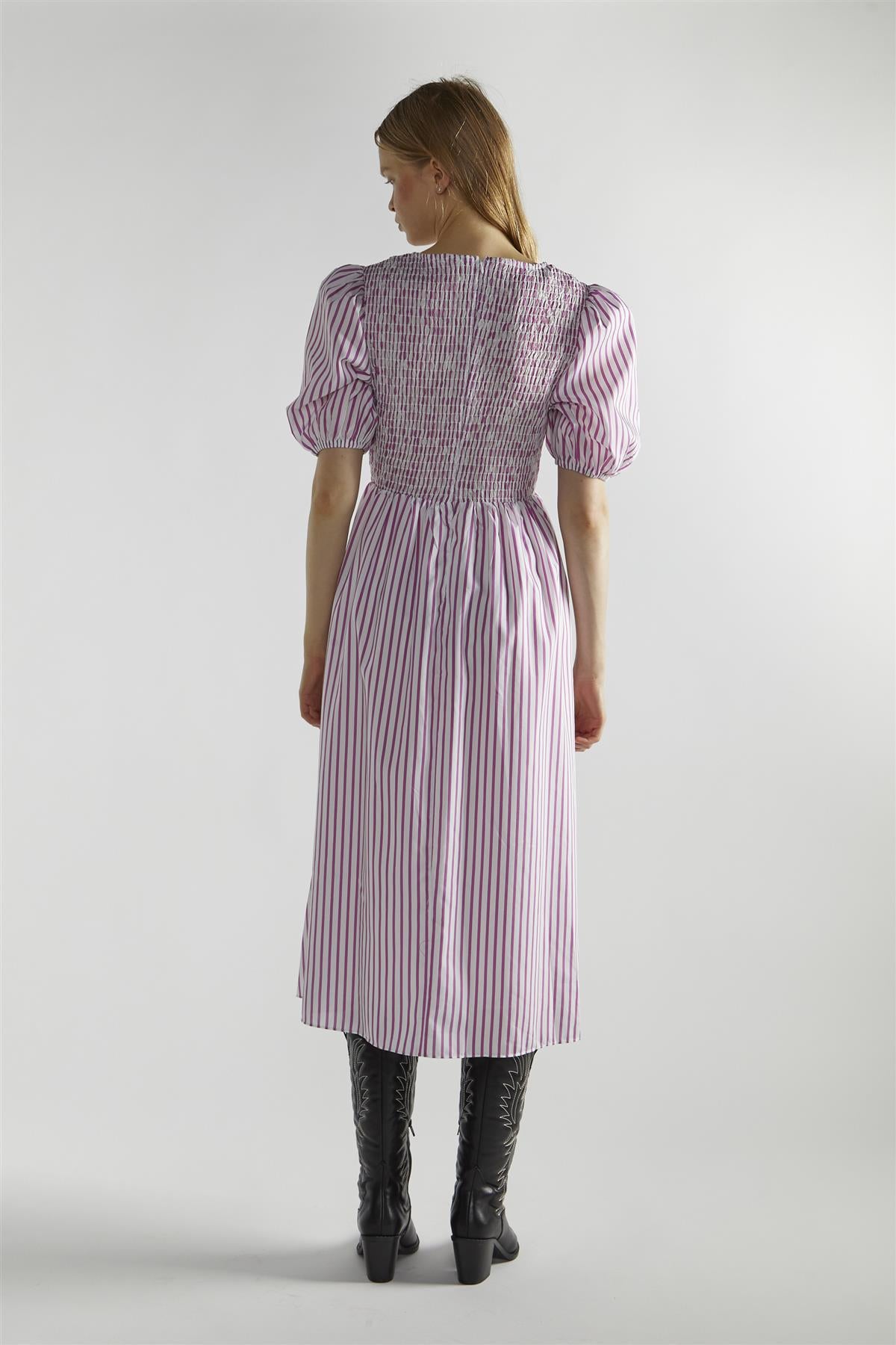 White-Purple-Stripe Tie-Front Midi-Dresses
