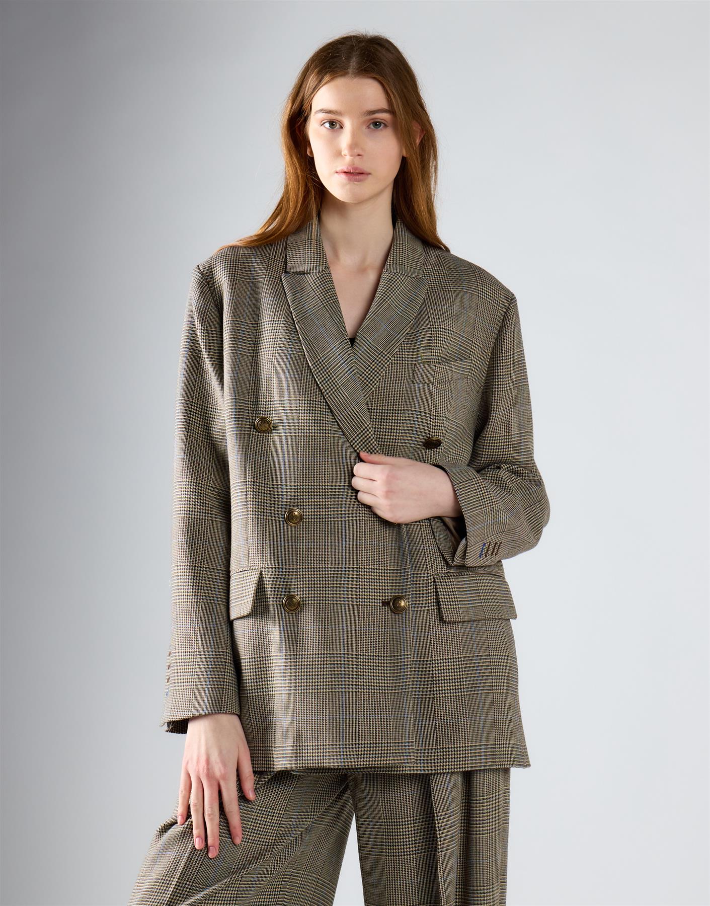Stone Check Double Breasted Blazer