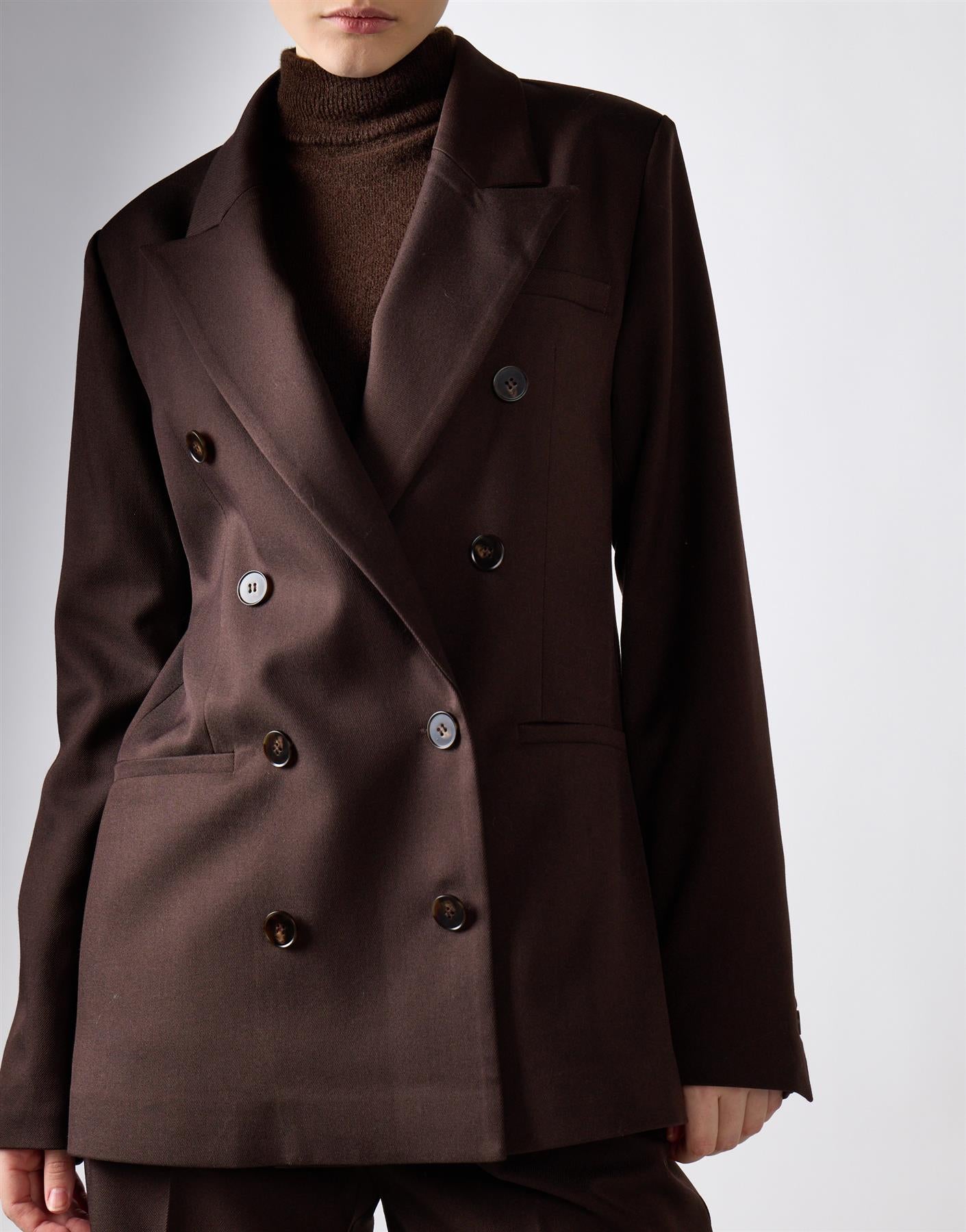 Deepest Brown Button Detail Blazer