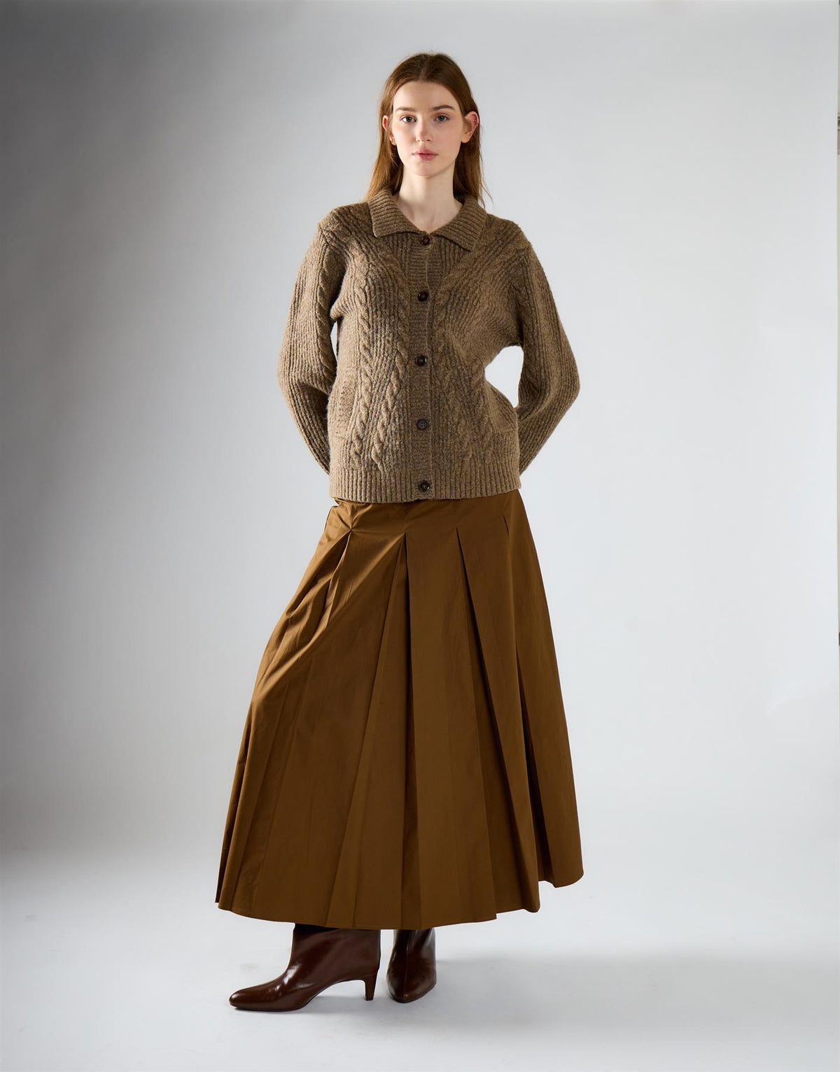 Mid Brown Fleck Collared Cardigan