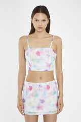 Watercolour Floral Mesh Square Neck Crop Top