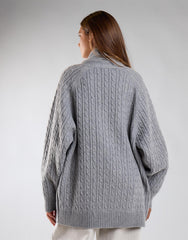 Grey Marl Cable Knit Midi Length Cardigan