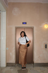 Tan-Black Spot Bias-Cut Midi Skirt