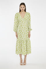 Skater Midi Dress - Olive Green Flower