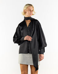 Tie Neck Bow Detail Blouse in Black