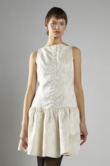 Cream Brocade Sleeveless Button-Front A-Line Dress