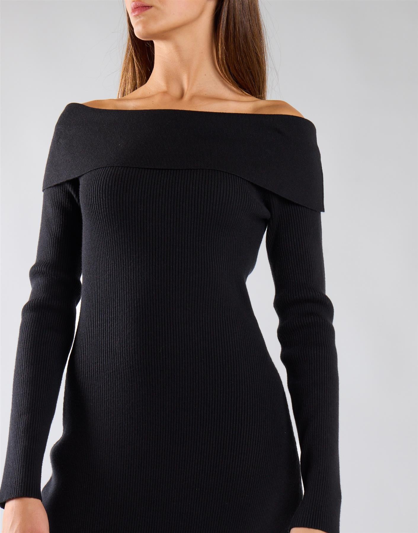 Black Bardot Knitted Maxi Dress