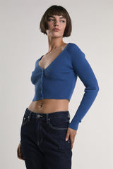 Legion-Blue Ribbed-Long-Sleeve Crop-Top