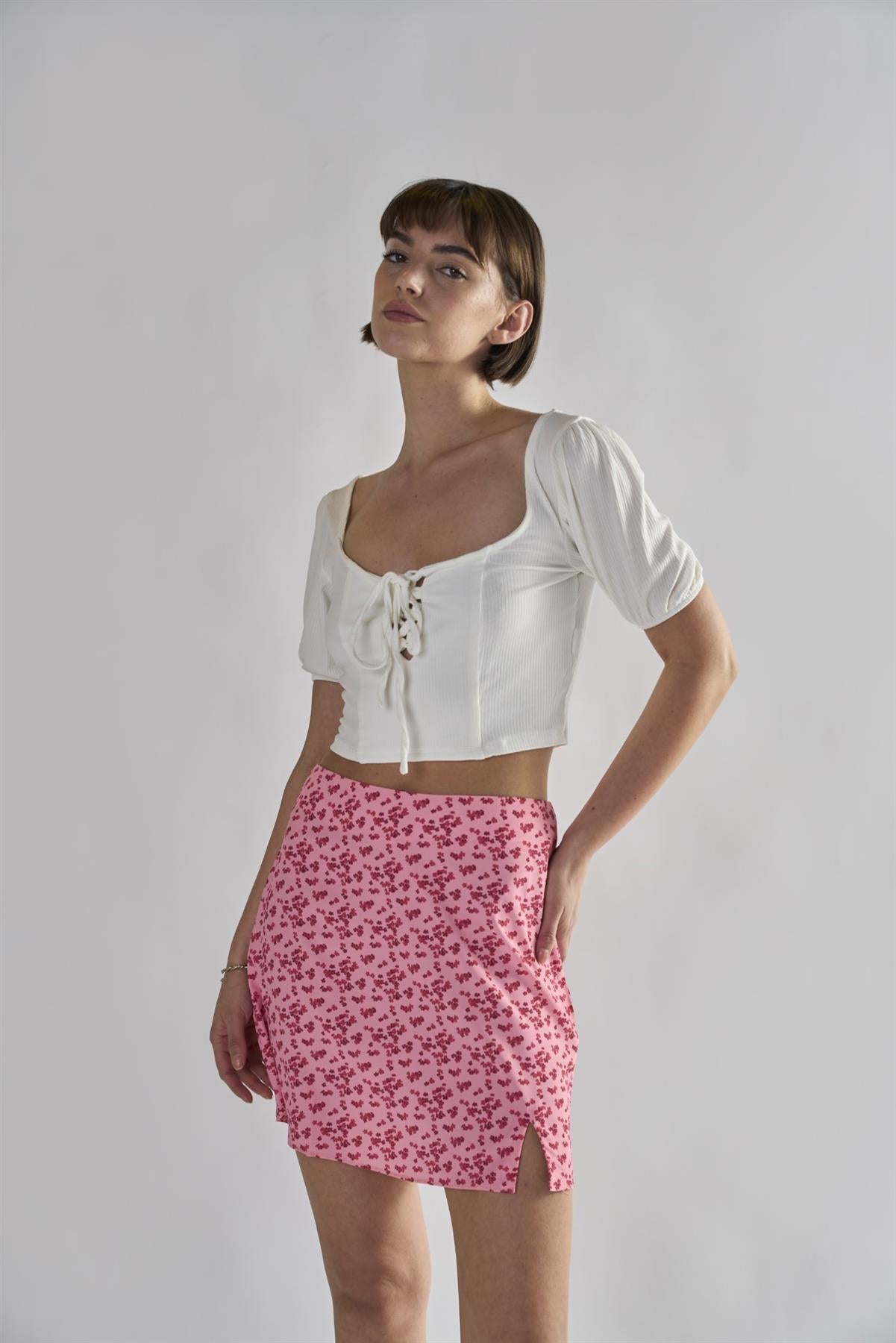 Raspberry-Ditsy A-Line Mini-Skirts