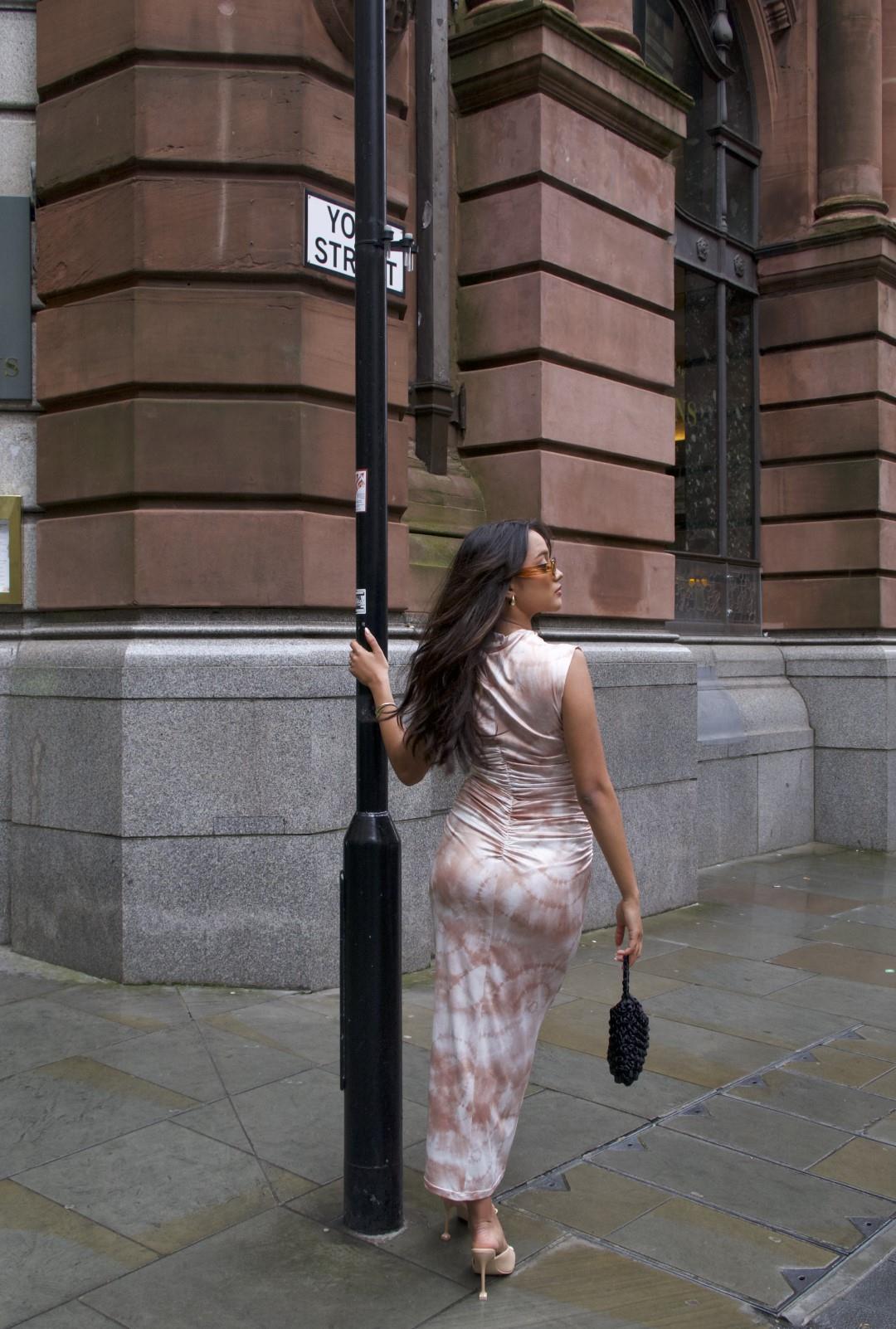 Sepia Tie Dye Sleeveless Bodycon Midi-Dress