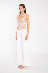 Pink Multi-Floral Lace Ribbon Straps Corset Style-Bodysuit