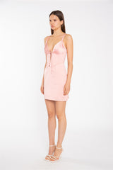 Coral-Pink Corset Mini-Dress