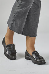Black PU Fringe Loafer Shoes
