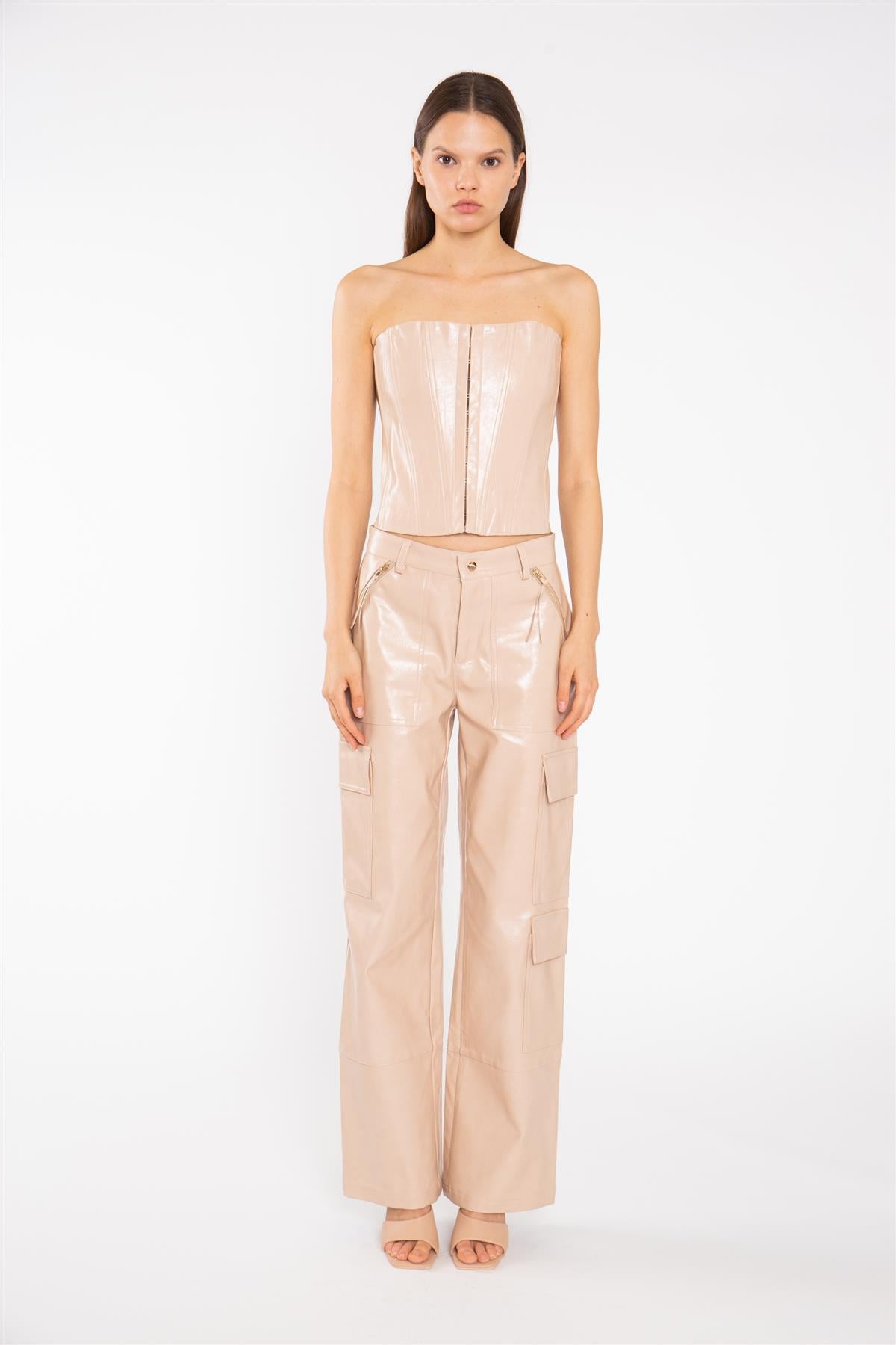 Stone Pu Cargo Trousers
