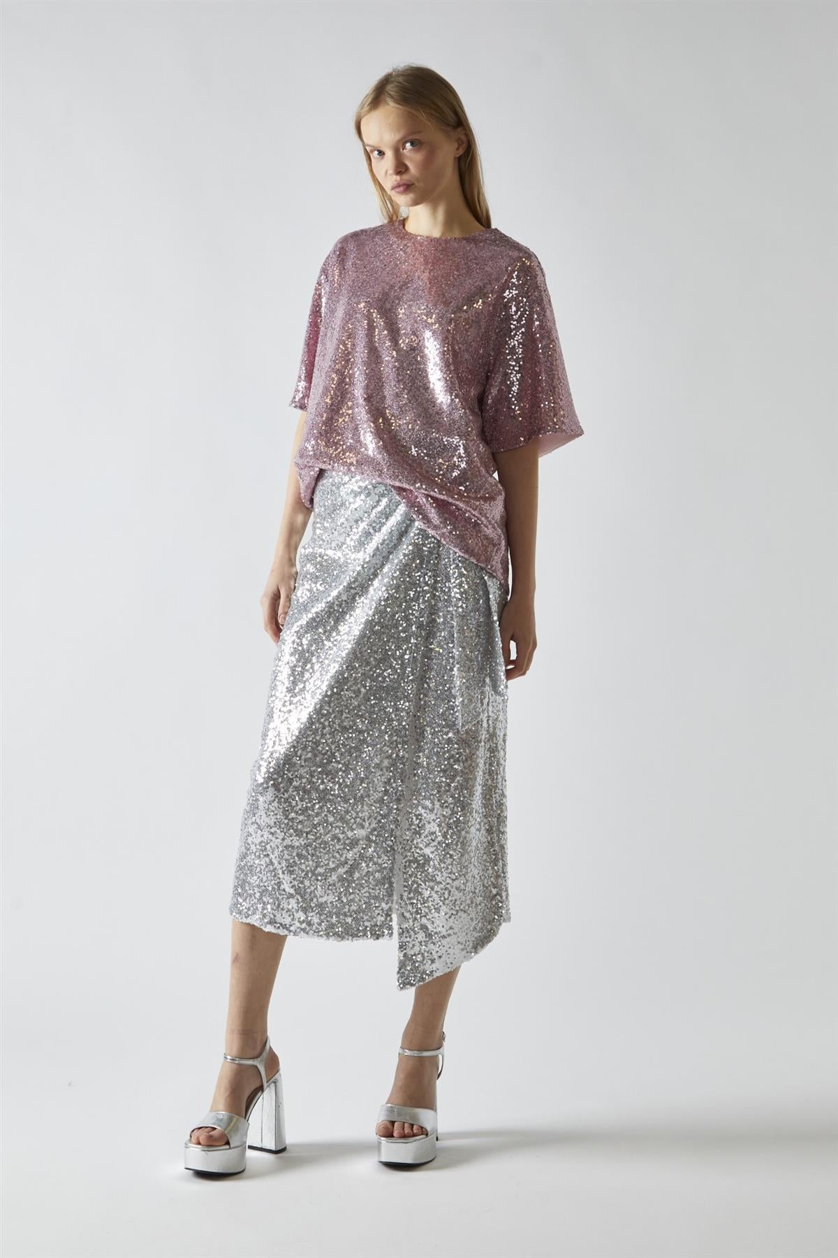 Sugar Pink Sequin Oversized T-Shirt