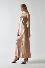 Copper-Metallic Strapless Midi Dress