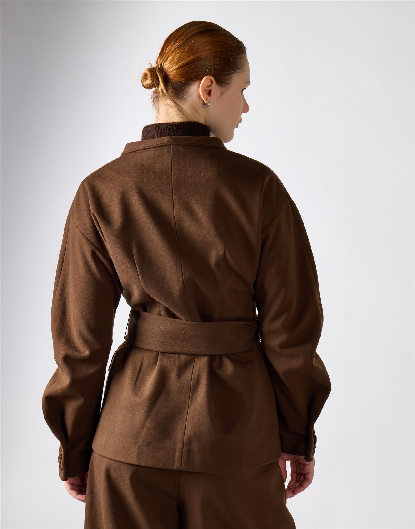 Khaki Brown Tie Waist Jacket