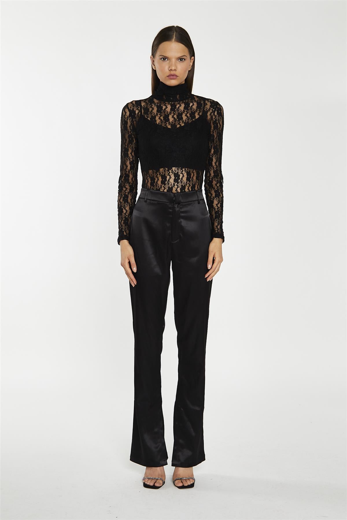 Black-Lace High-Neck Bodysuit