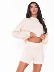 White Knit Loungewear Shorts