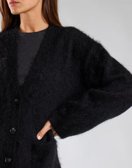 Black Brushed Yarn Cardigan