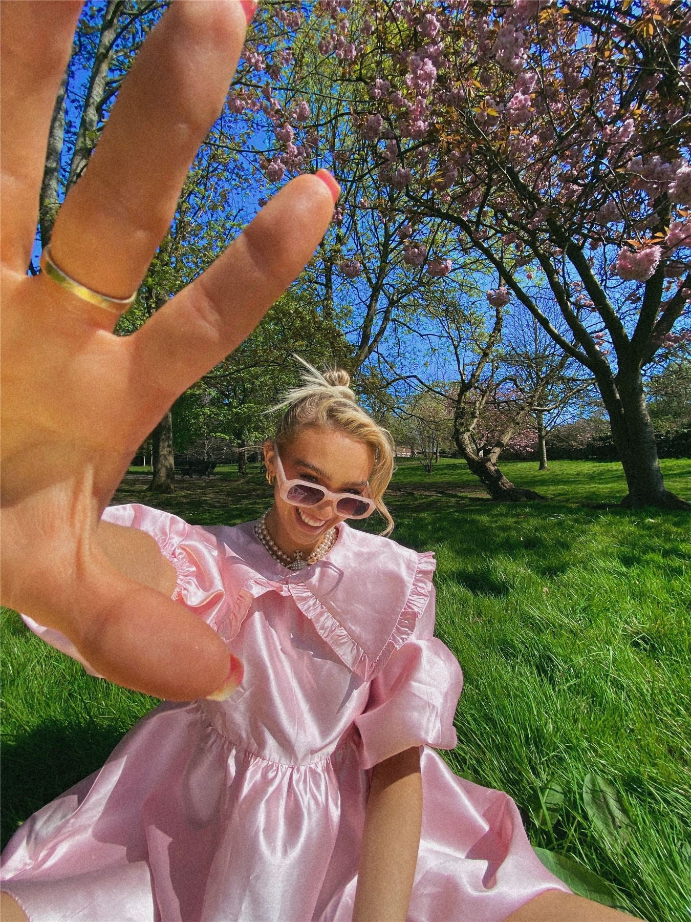 Soft Pink Satin A-Line Collared Dolly Dress